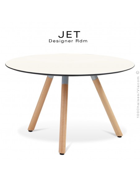 Table d'appoint ronde JET, piétement vernis naturel, plateau stratifier couleur blanc