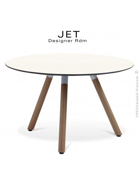 Table d'appoint ronde JET, piétement vernis noyer, plateau stratifier couleur blanc