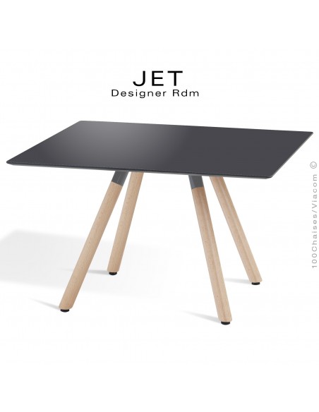 Table d'appoint carré JET, piétement vernis Erable, plateau stratifier couleur anthracite