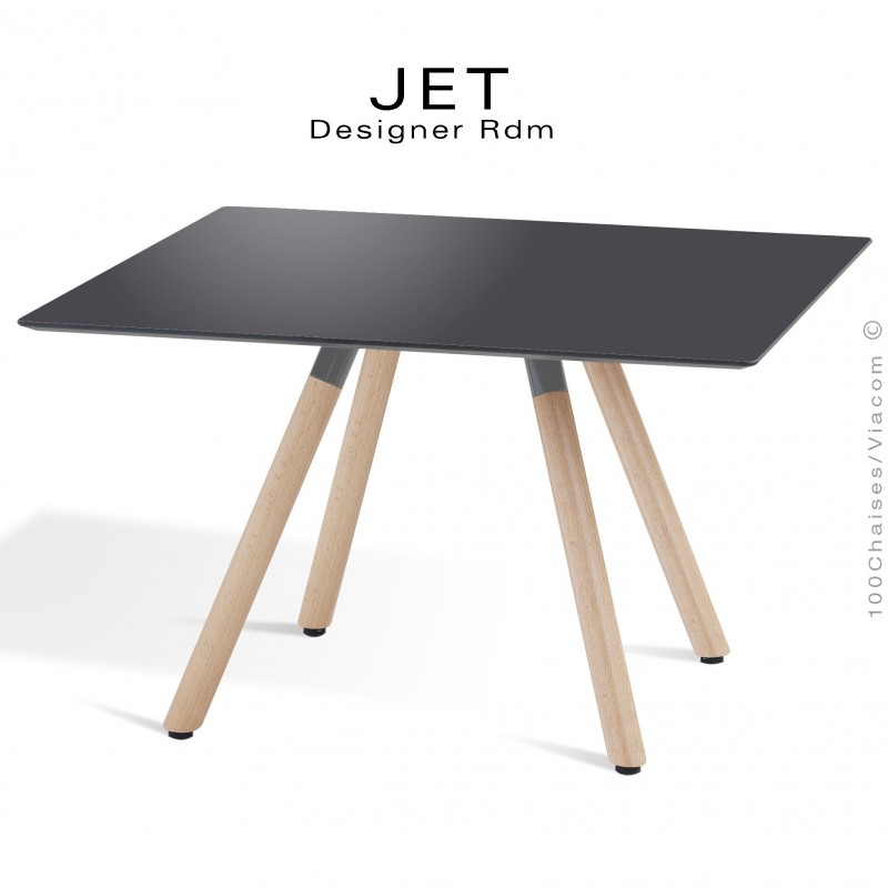 Table d'appoint carré JET, piétement vernis Erable, plateau stratifier couleur anthracite