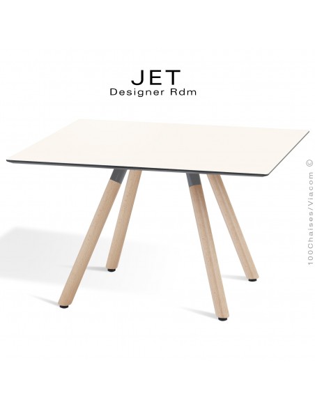 Table d'appoint carré JET, piétement vernis Erable, plateau stratifier couleur blanc