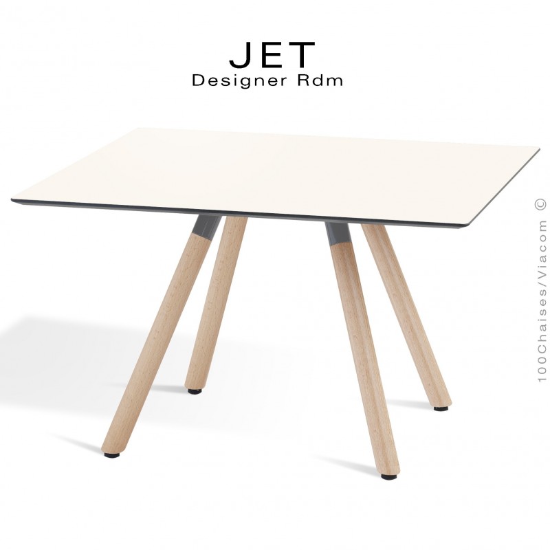 Table d'appoint carré JET, piétement vernis Erable, plateau stratifier couleur blanc