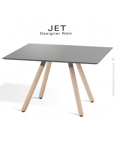 Table d'appoint carré JET, piétement vernis Erable, plateau stratifier couleur argent
