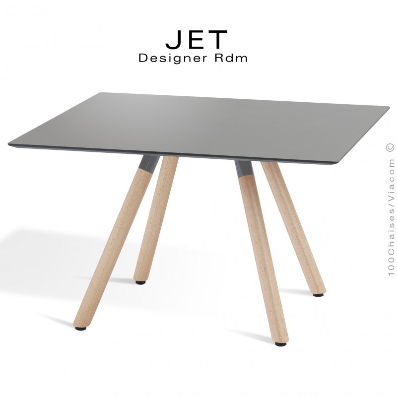 Table d'appoint carré JET, piétement vernis Erable, plateau stratifier couleur argent