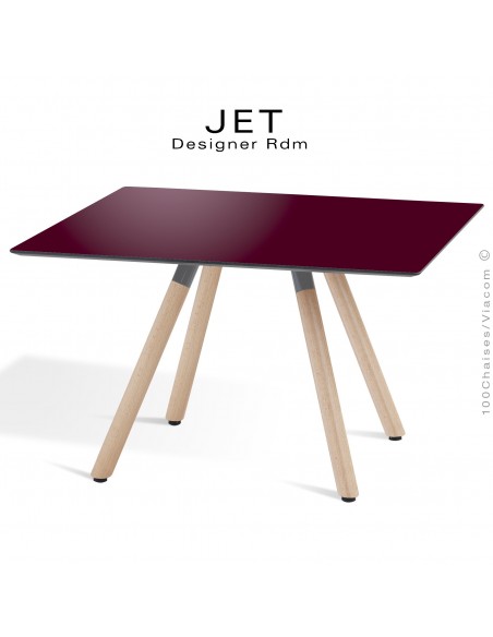 Table d'appoint carré JET, piétement vernis Erable, plateau stratifier couleur moka