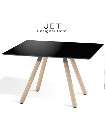 Table d'appoint carré JET, piétement vernis Erable, plateau stratifier couleur noir