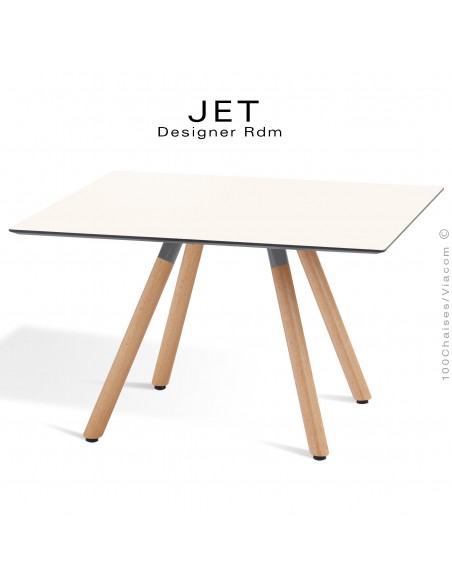 Table d'appoint carré JET, piétement vernis naturel, plateau stratifier couleur blanc