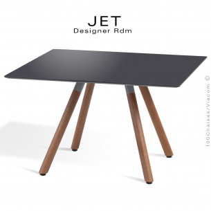 Table d'appoint carré JET, piétement vernis noyer, plateau stratifier couleur anthracite