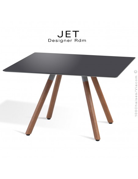 Table d'appoint carré JET, piétement vernis noyer, plateau stratifier couleur anthracite