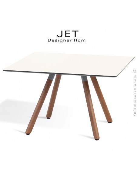 Table d'appoint carré JET, piétement vernis noyer, plateau stratifier couleur blanc