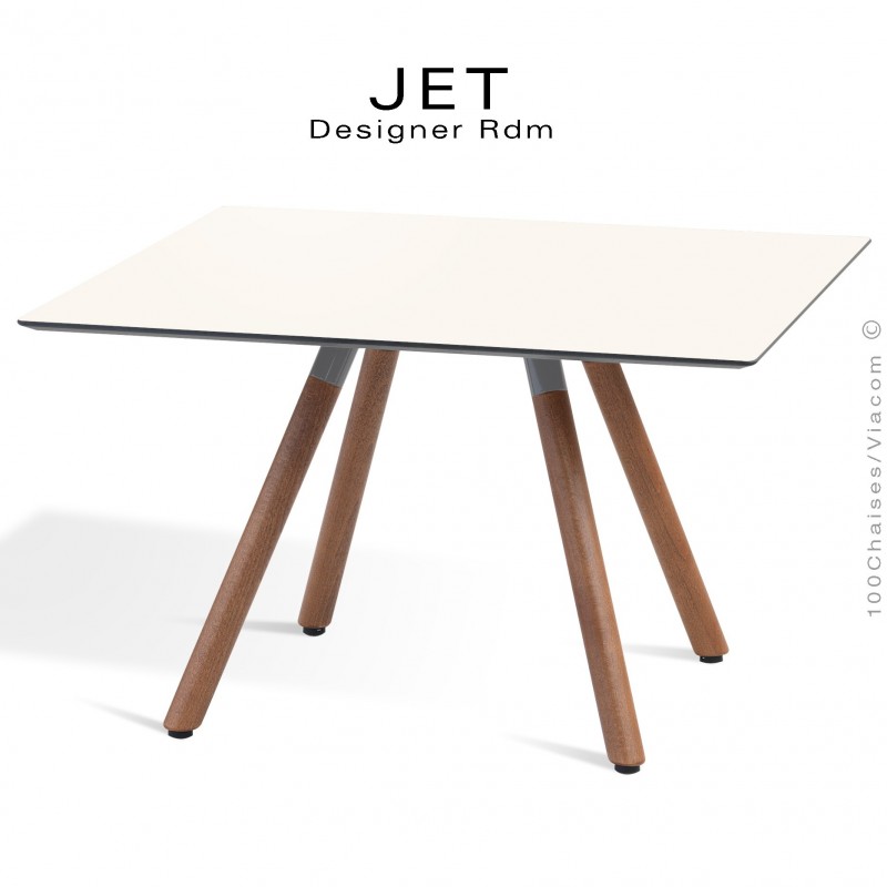 Table d'appoint carré JET, piétement vernis noyer, plateau stratifier couleur blanc