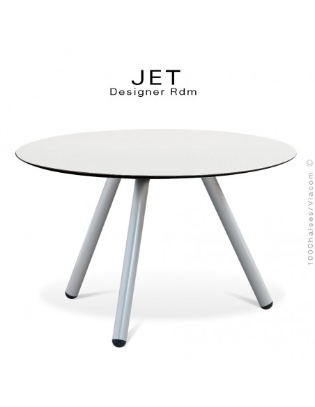 Table d'appoint ronde JET, piétement acier peint gris aluminium, plateau couleur blanc