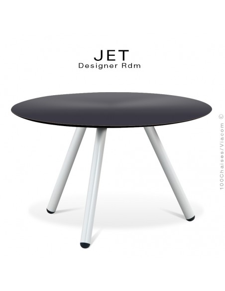 Table d'appoint ronde JET, piétement acier peint blanc, plateau couleur anthracite