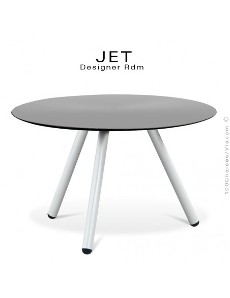 Table d'appoint ronde JET, piétement acier peint blanc, plateau couleur argent