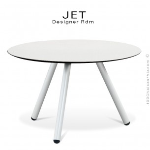 Table d'appoint ronde JET, piétement acier peint blanc, plateau couleur blanc