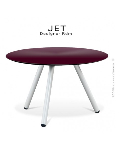 Table d'appoint ronde JET, piétement acier peint blanc, plateau couleur moka