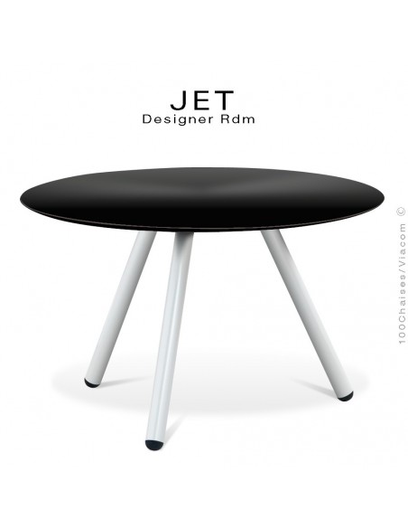 Table d'appoint ronde JET, piétement acier peint blanc, plateau couleur noir