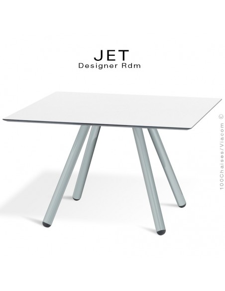 Table d'appoint carré JET, piétement acier peint gris aluminium, plateau couleur blanc