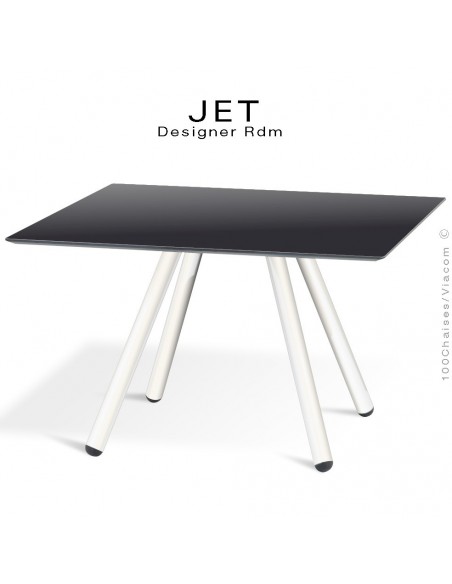 Table d'appoint carré JET, piétement acier peint blanc, plateau couleur anthracite