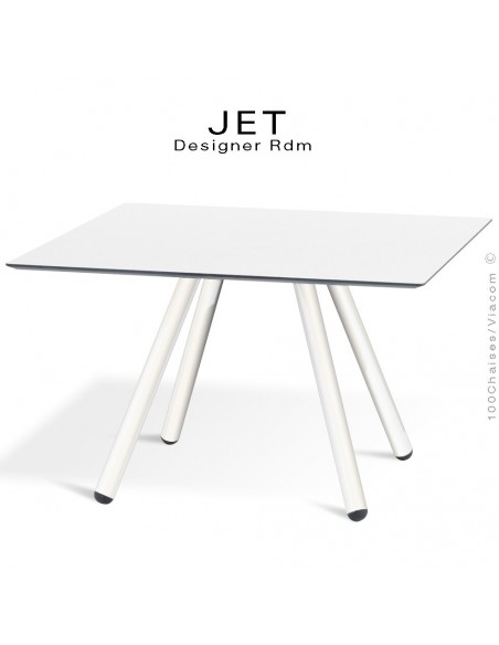 Table d'appoint carré JET, piétement acier peint blanc, plateau couleur blanc