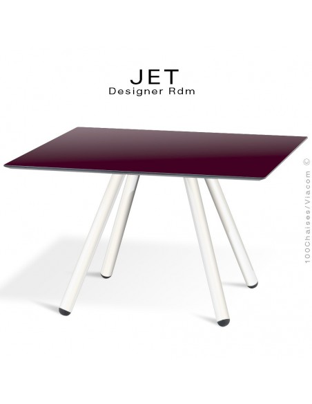Table d'appoint carré JET, piétement acier peint blanc, plateau couleur moka