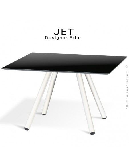 Table d'appoint carré JET, piétement acier peint blanc, plateau couleur noir
