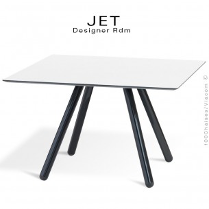 Table d'appoint carré JET, piétement acier peint noir, plateau couleur blanc