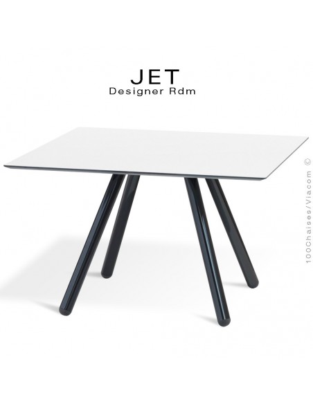 Table d'appoint carré JET, piétement acier peint noir, plateau couleur blanc