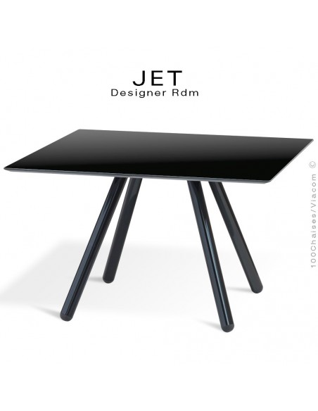 Table d'appoint carré JET, piétement acier peint noir, plateau couleur noir