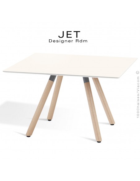 Table d'appoint carré JET, piétement vernis Erable, plateau stratifier blanc chant blanc