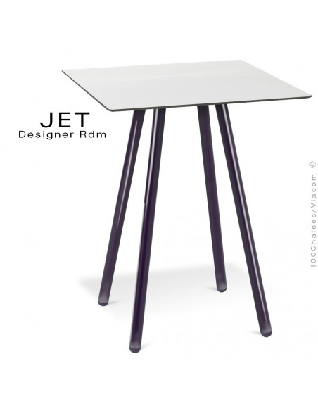Table pour café, snack carré JET, 4 pieds acier peint noir, plateau stratifier couleur blanc