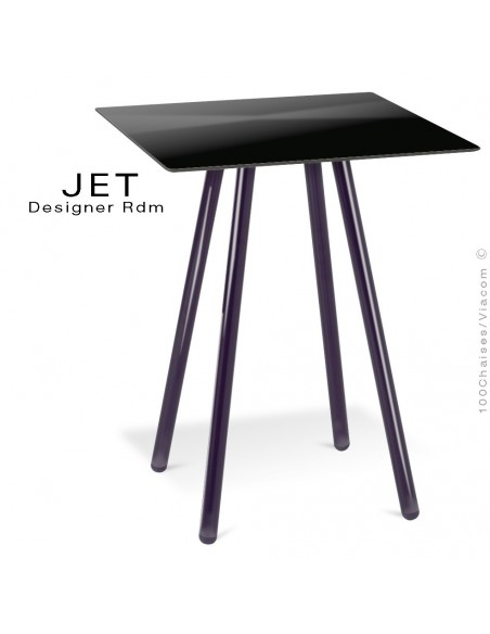 Table pour café, snack carré JET, 4 pieds acier peint noir, plateau stratifier couleur noir