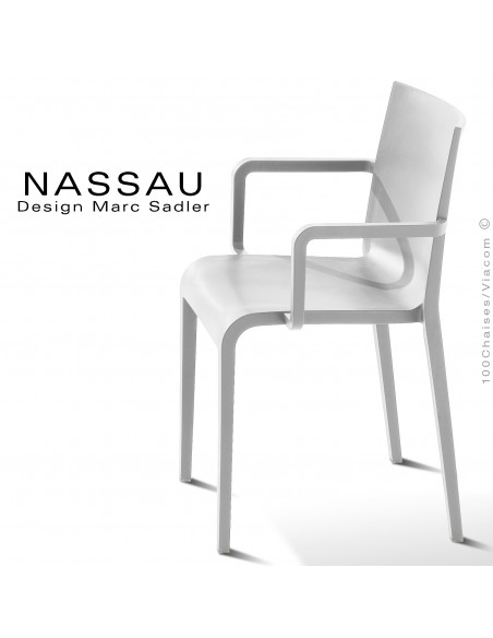 Fauteuil pour hôtel, restaurant, jardin NASSAU structure plastique couleur blanche