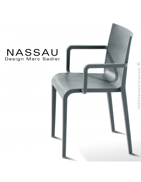 Fauteuil pour hôtel, restaurant, jardin NASSAU structure plastique couleur gris souris