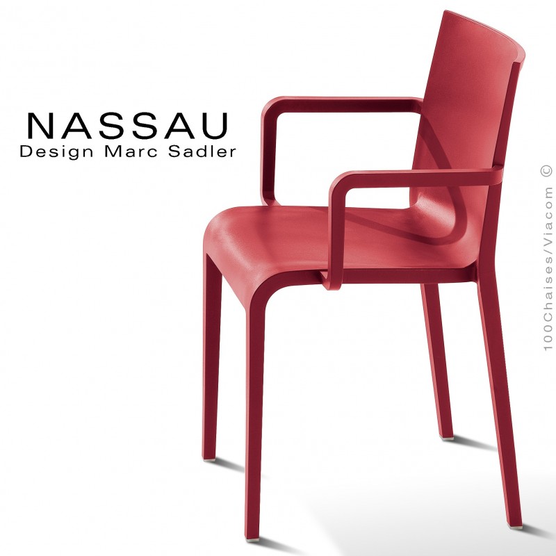 Fauteuil pour hôtel, restaurant, jardin NASSAU structure plastique couleur rouge Marsala