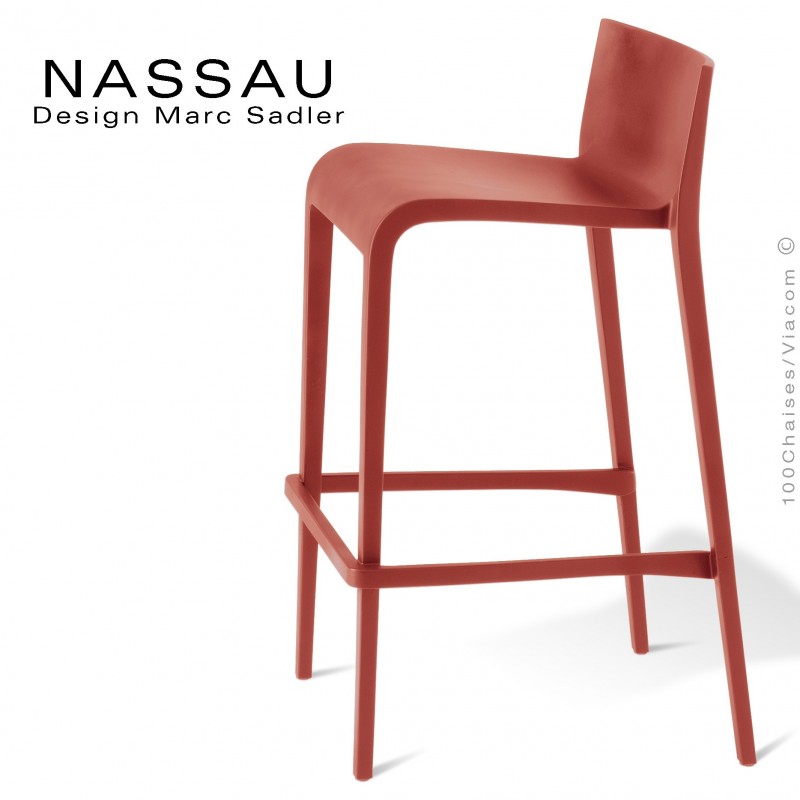 Tabouret pour hôtel, restaurant, bar, snack ou jardin NASSAU structure plastique couleur rouge Marsala