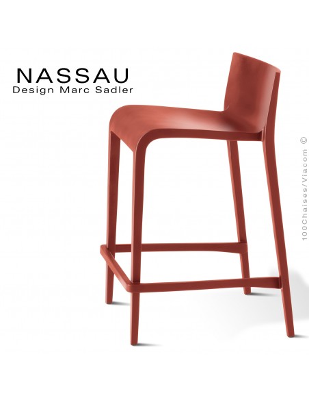 Tabouret pour cuisine ou îlot central NASSAU structure plastique couleur rouge Marsala