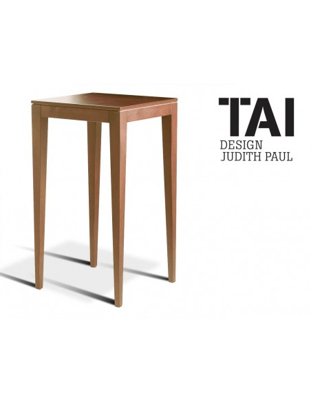 TAI - Table haute d'appoint carré, finition bois cerise.