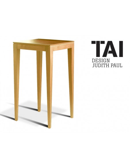 TAI - Table haute d'appoint carré, finition bois hêtre naturel.
