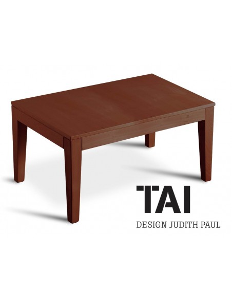 TAI - Table basse rectangulaire, finition bois acajou.