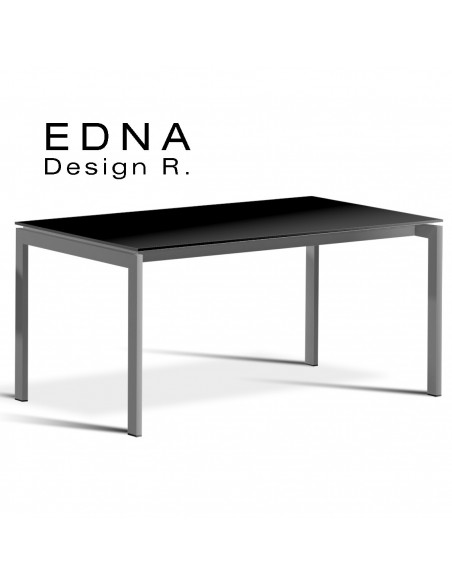 Table design Edma piétement peint argent, plateau bois peint noir.