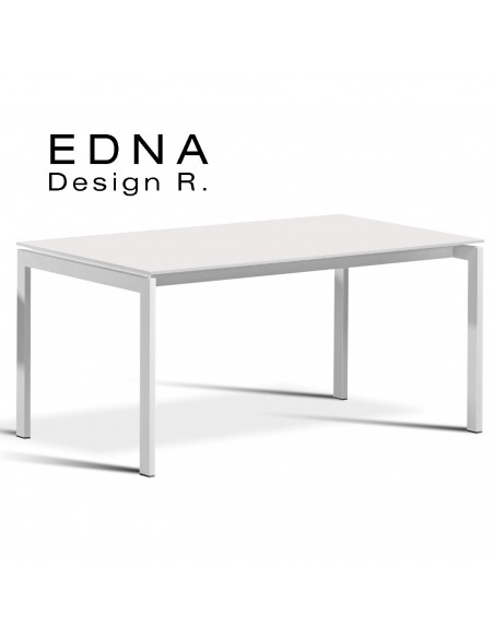 Table design Edma piétement peint blanc, plateau bois peint blanc.