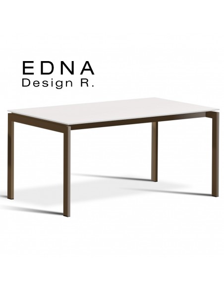 Table design Edma piétement peint marron (rouille), plateau bois peint blanc.