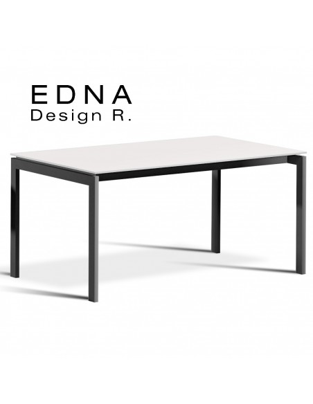 Table design Edma piétement peint noir, plateau bois peint blanc.