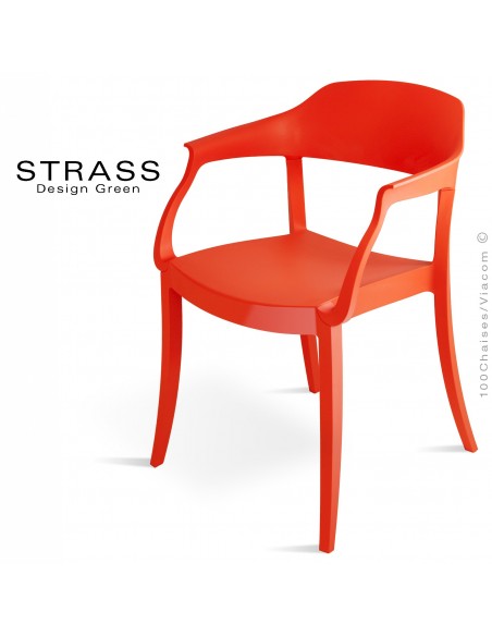Fauteuil plastique STRASS, idéale pour les terrasses et jardins - Lot de 4 pièces, couleur rouge.