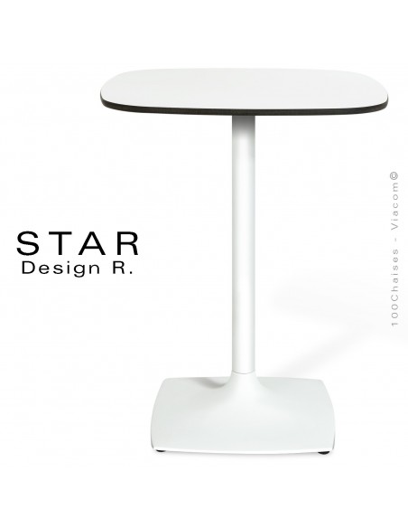 Table STAR, pour café, hôtel, restaurant, piétement peint blanc, plateau Compact couleur blanc