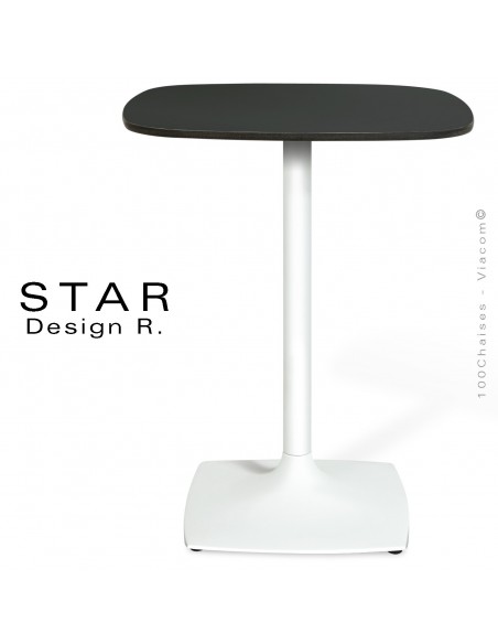 Table STAR, pour café, hôtel, restaurant, piétement peint blanc, plateau Compact couleur noir