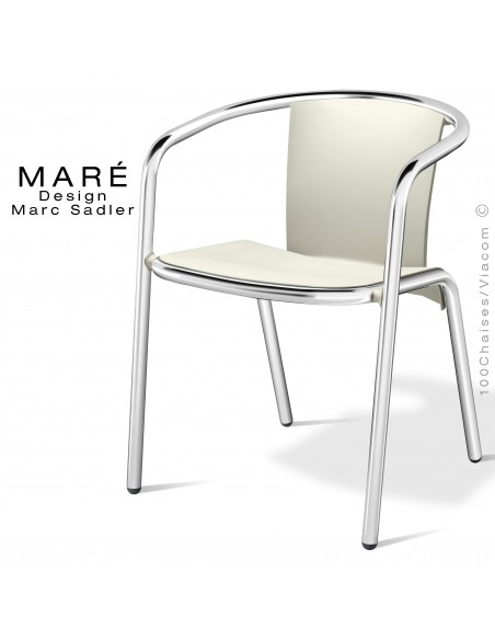 Fauteuil MARÉ, piétement aluminium anodisé, assise coque plastique couleur blanche.