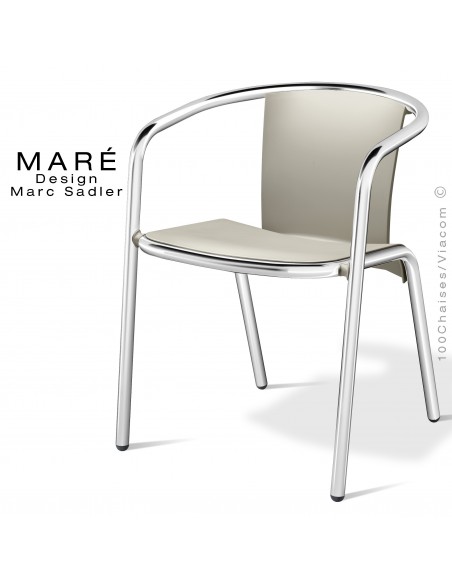 Fauteuil MARÉ, piétement aluminium anodisé, assise coque plastique couleur gris Tourterelle.