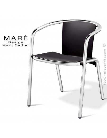 Fauteuil MARÉ, piétement aluminium anodisé, assise coque plastique couleur noir.